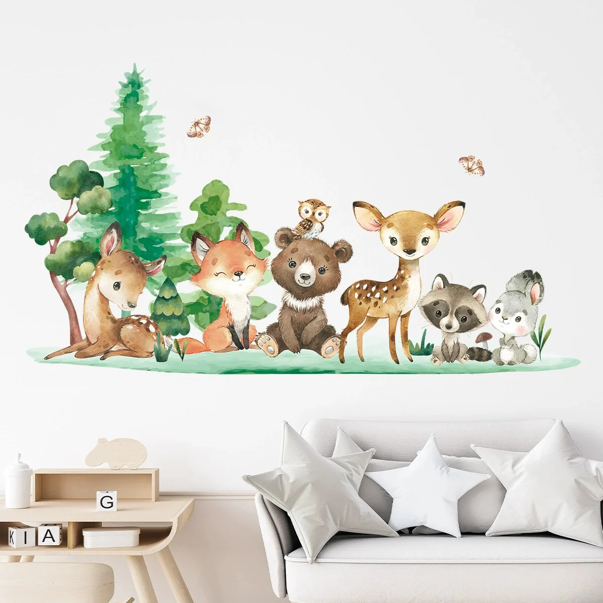Whimsical Animal Forest Wall Decals Self-Adhesive PVC Wall Stickers for Kids Room Nursery Bedroom Decor