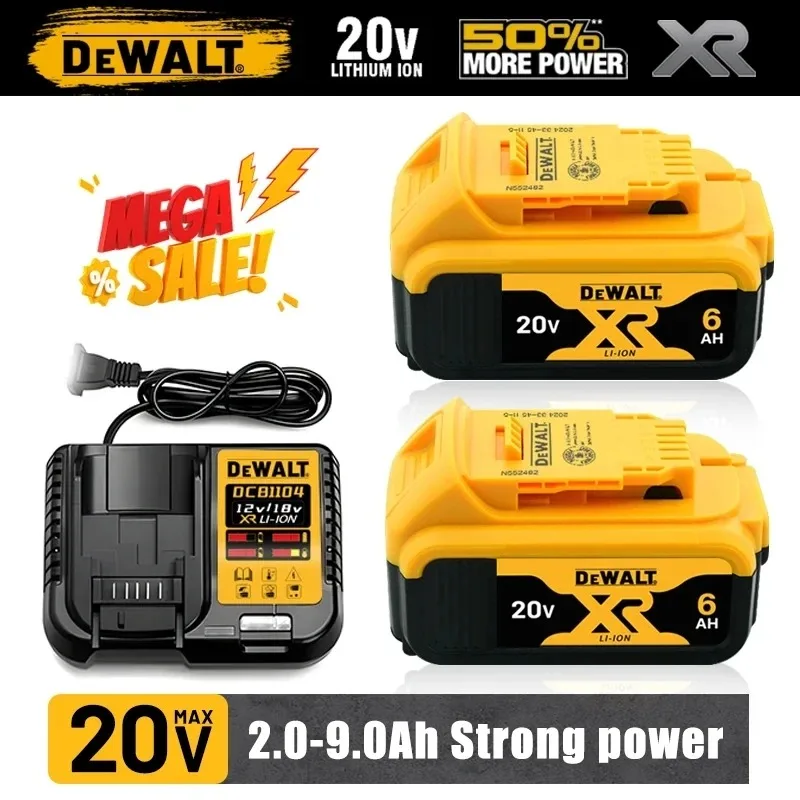 แบตเตอรี่แท้ DeWALT 20V 5Ah 6Ah 2Ah MAX FlexVolt สำหรับ DCB606 DCB205 DCB206 DCB209 DCB182 เครื่องมือไฟฟ้า พร้อมที่ชาร์จ 1
