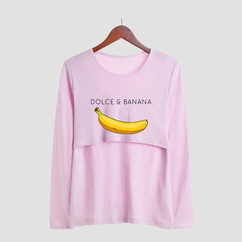 

Banana Printed Maternity T-shirts Nursing Breastfeeding Funny Long Sleeve Pregnant Women Pregnancy Tops Add Your Design