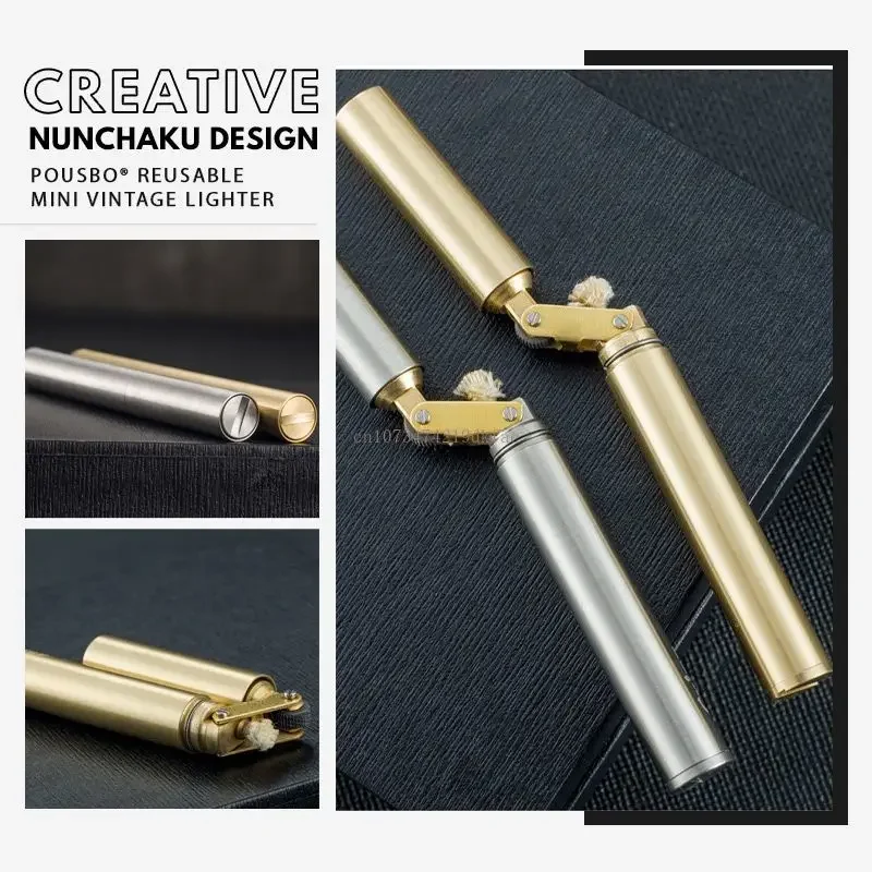 Kerosene Lighter Nunchakus Lighter for Men Dad Husband Christmas Gift Vintage Lighter Nunchucks Kerosene Windproof Brass Stainless Steel