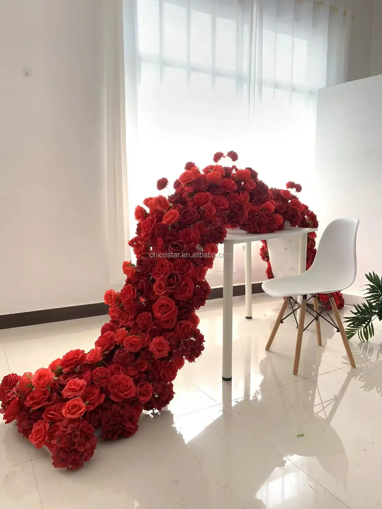 Rose Green Leaves Aisle Artificial Flower Table Center Flower Runner Wedding Decoration 200*40cm
