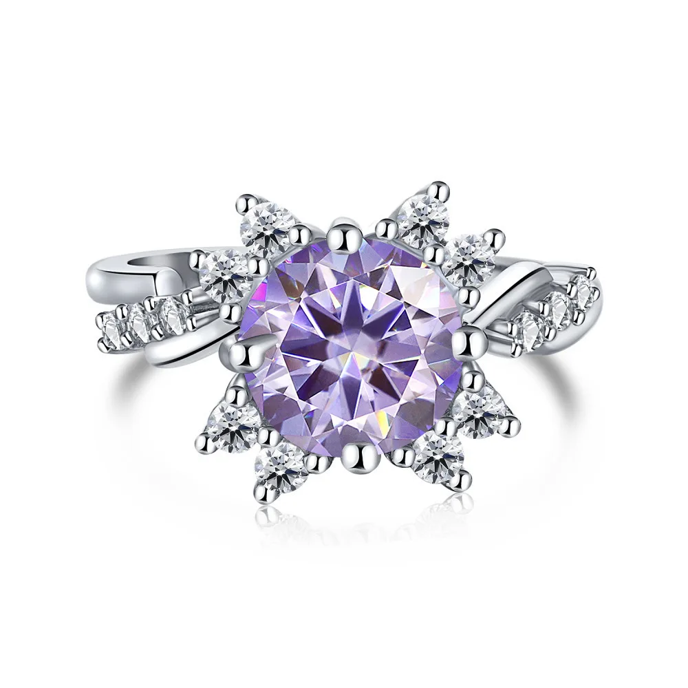 

Gica Gema 2 Carat Colorful 100 Faced Cut Moissanite Ring S925 Sterling Silver Women's Snowflake Wedding Party Fine Jewelry Gift