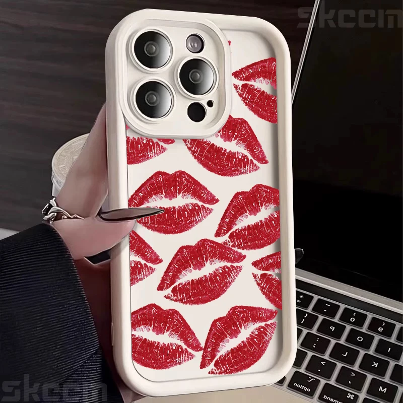 Elegant Black and Red Kiss Print Soft Silicone Phone Case Cover