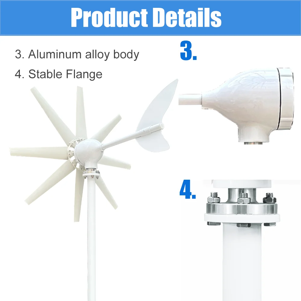 3000W Wind Turbine Off Grid System 12V 24V 48V Output Voltage 220V 230V 240V Home Appliance Power Supply System solar wind generator