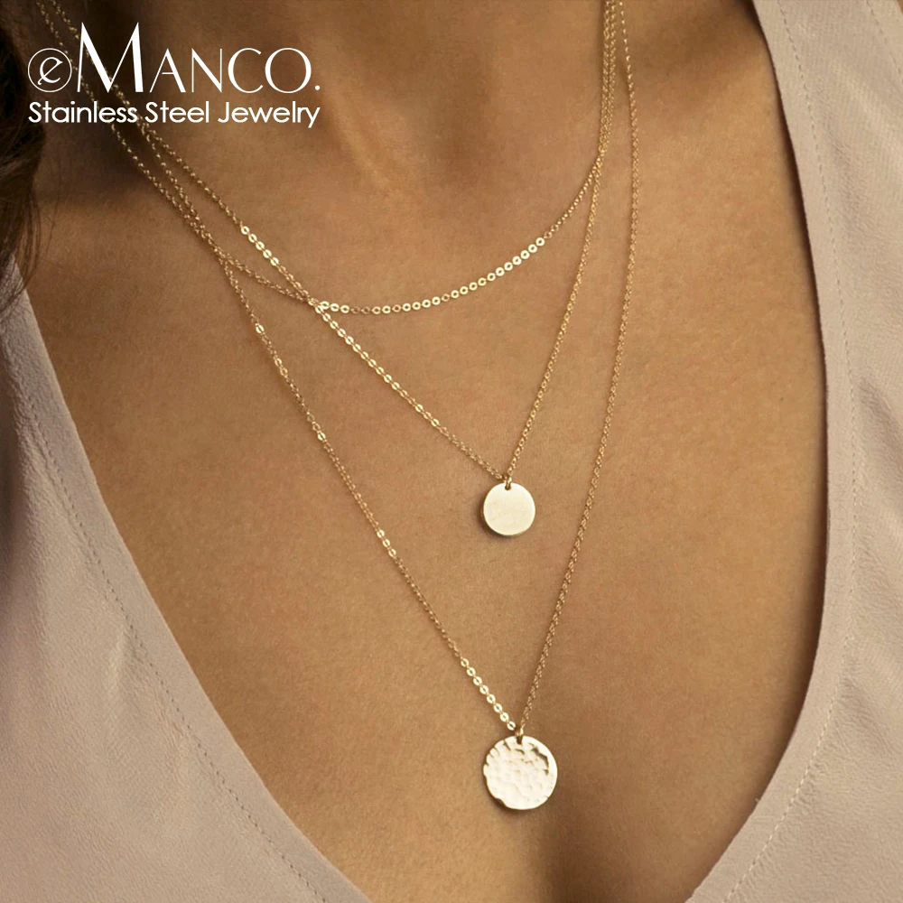 eManco 3pcs Separated Stainless Steel Layered Necklace Women Pendant & Choker & Chain Necklace Set Fashion Jewelry