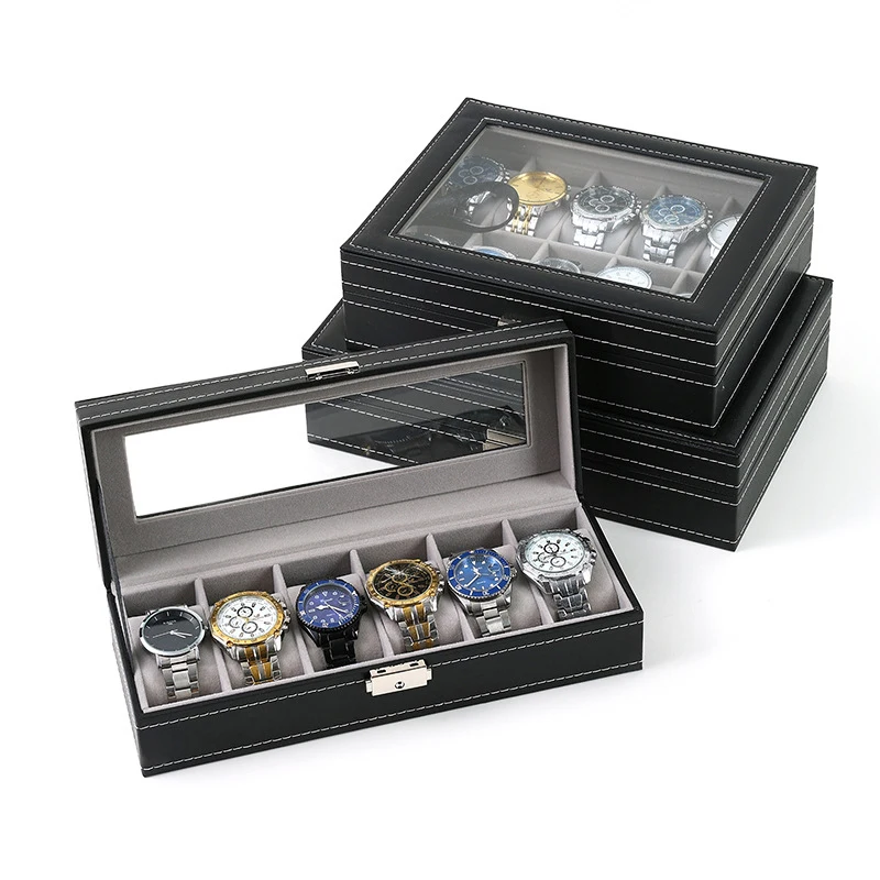 Watch Boxes 2/3/4/5/6/8/10/12 Girds Cases Storage Organizer Case PU Leather Display Jewelry Box