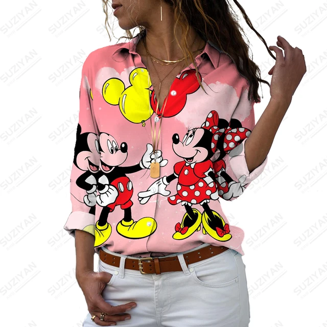 Camiseta Sexy de Mickey Mouse para mujer, blusas Kawaii de manga larga con dibujos animados de Disney Love, primavera y otoño - AliExpress