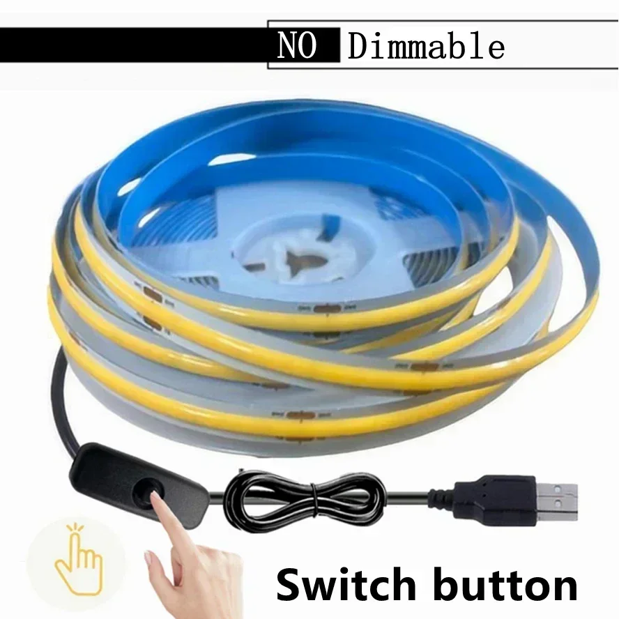 Ultra-Luminous USB-Powered COB LED Strip Light with Adjustable Touch Sensor and Hand Scan Dimming