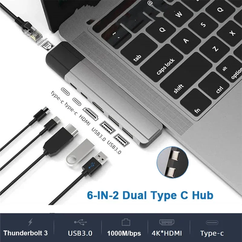 

Dual USB C Hub Thunderbolt 3 Dock with 4K HDMI Gigabit Ethernet Rj45 1000M TF/SD Reader PD 100W Adapter for MacBook Pro/Air M1