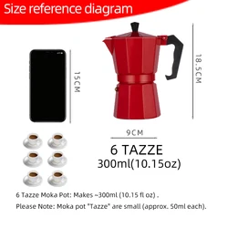Premium Coffee Moka Pot - Classic Espresso and Cafe Brewer (Red(6 Tazze))