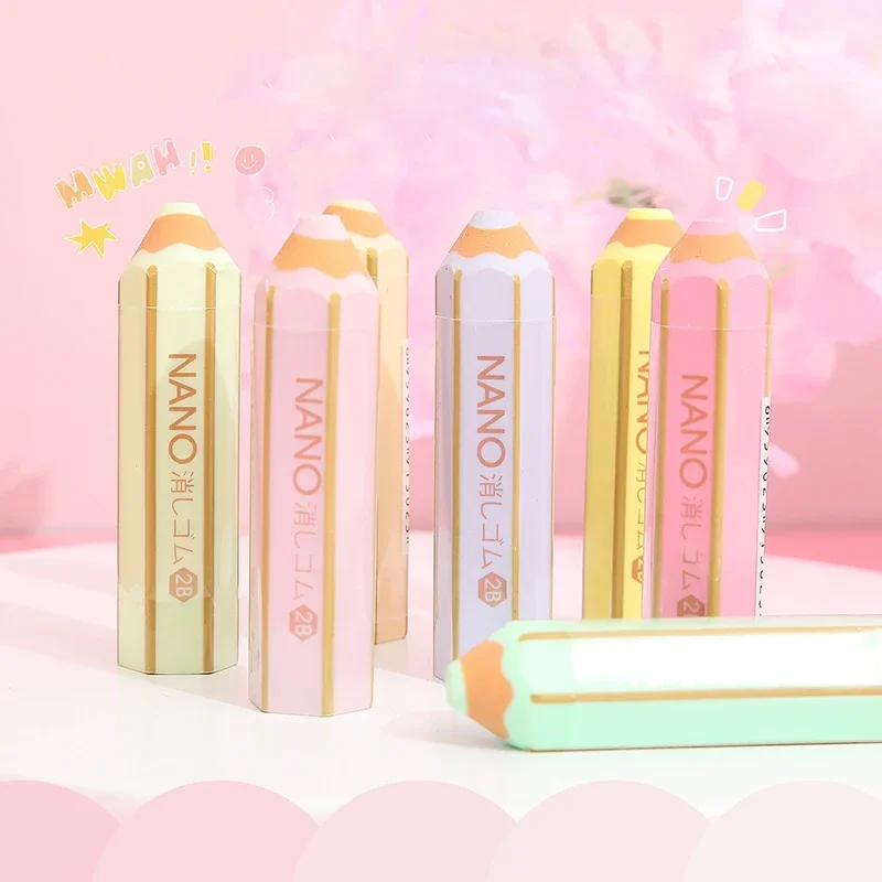 Kawaii Pencil Shape Erasers Cute Rubber Pencil Erasers Korean Stationery Kids Writing Supplies Correction Tools School Office pencil eraser