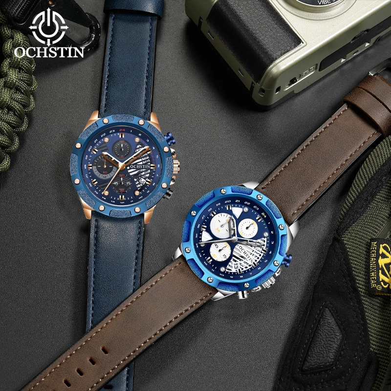 Ochstin New 2024 Pilot Series Personalized Trendy Style Multi functional Quartz Movement Waterproof Watch Men's Quartz Watch