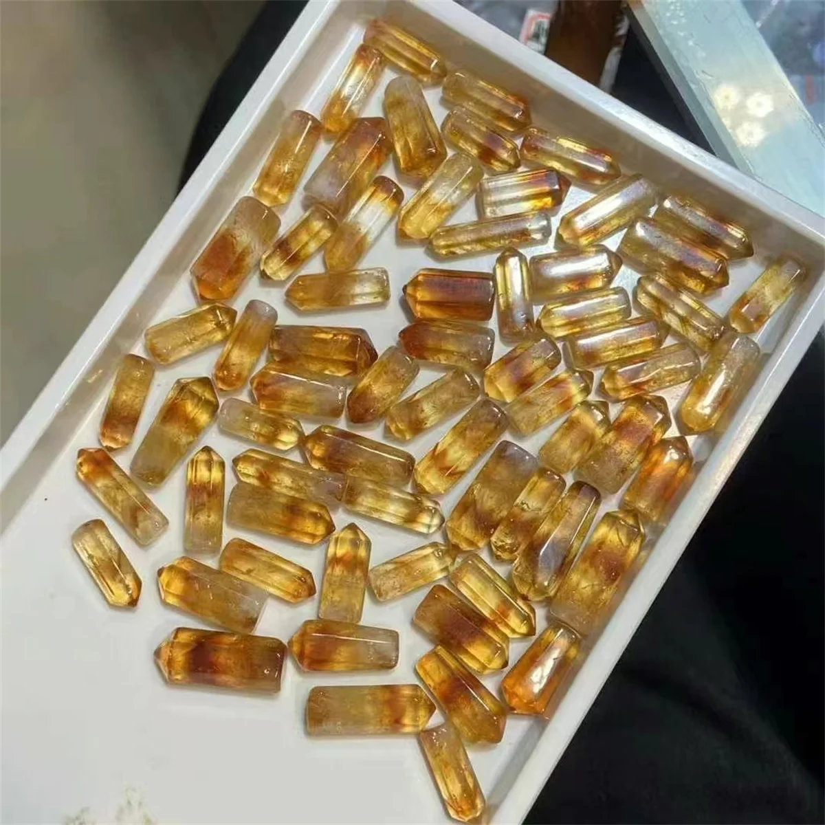 50pcs/lot Natural Citrine Hexagonal Pillar Rough DIY pendants Single-pointed energy columns 16-24mm Crystal clear color Bright