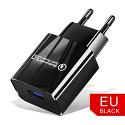 High - Speed 18W USB Quick Charge 3.0 Wall Charger with Dual Plug Options - EU Plug Black