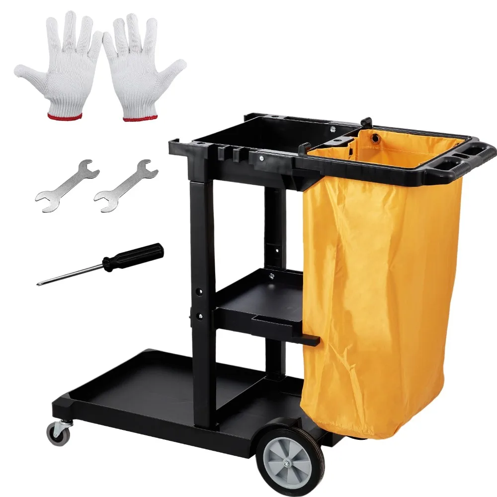 

Commercial Janitorial Trolley Cleaning Cart with PVC Bag for Housekeeping Office