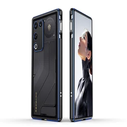 Luxury Aluminum Alloy Frame Case with Shockproof Bare - Skin Feel and Metal Lens Protector for ZTE nubia RedMagic 11 Air (Black blue)