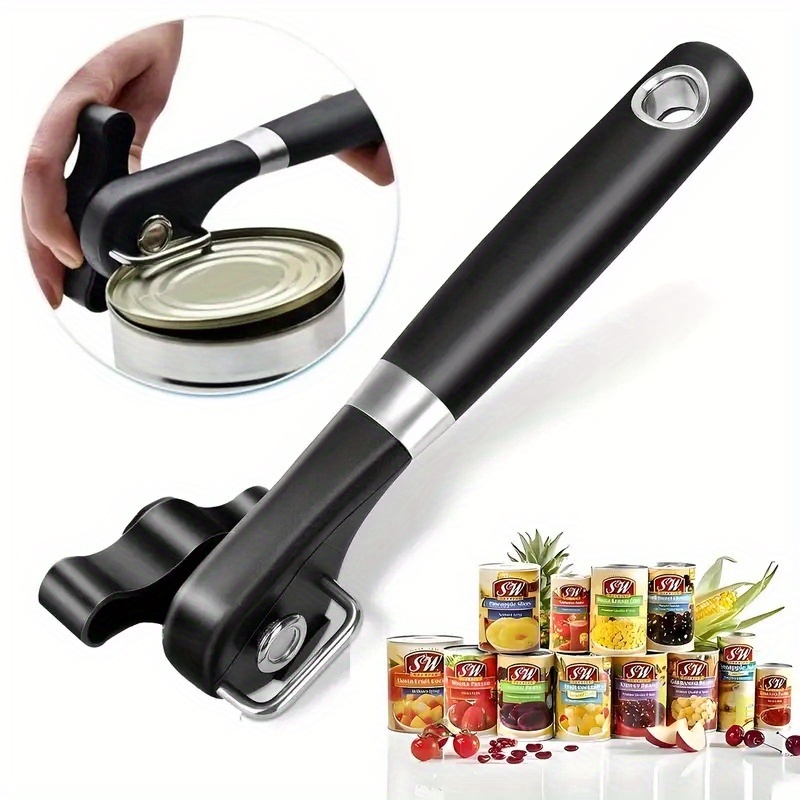 Stainless Steel Side-Opening Can Opener, Multi-Function Kitchen Tool for Canned Soups, Vegetables & Meats
