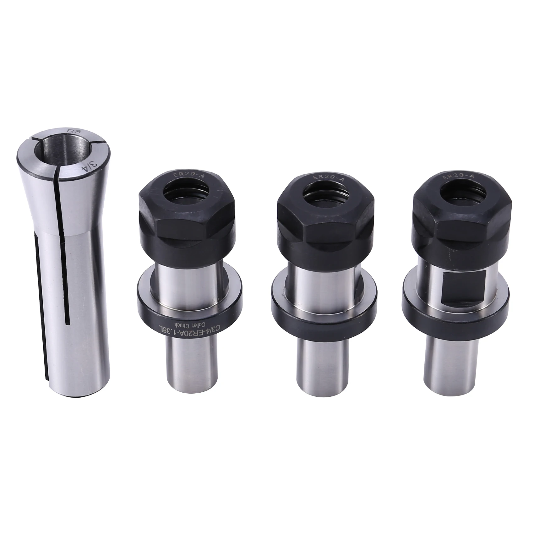 

3 Pieces of 3/4 ER20 1.38 Chuck Chuck + 1Pc R8 Chuck 3/4 with Flat TTS System Kit Tool Holder