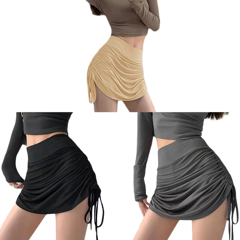 

Women Sexy High Waist Mini Pencil Skirt with Inner Shorts Side Ruched Drawstring Pleated Solid Color Running Golf Skort N7YD