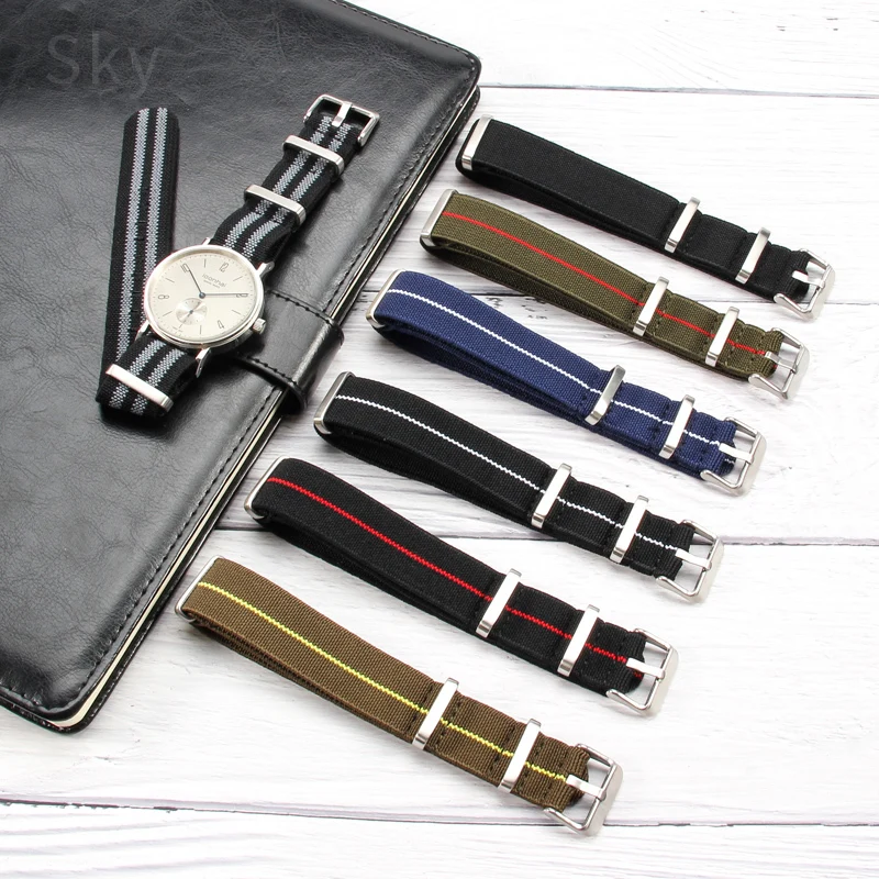 Vintage-Inspired 60's French Army Nylon Watch Strap - Black & Green Woven Design