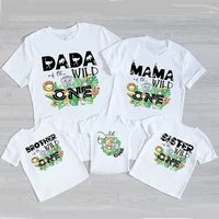 Safari Jungle Family Matching Tshirt Birthday Boy Party Clothes Personalized Funny Zoo elephant/sloth/lion Print T Shirt 1