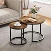 Nesting Coffee Table Set of 2, 23.6" Round Coffee Table Rustic Wood Top with Adjustable Non-Slip Feet, Industrial End Table 1