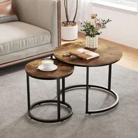 Nesting Coffee Table Set of 2, 23.6" Round Coffee Table Rustic Wood Top with Adjustable Non-Slip Feet, Industrial End Table 1