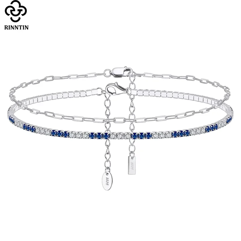 Rinntin Simple 2mm Tennis Anklet Chain Foot Women Sparkling Layer Anklet Accessories Gifts S925 Silver Leg Ankle Bracelet SA19