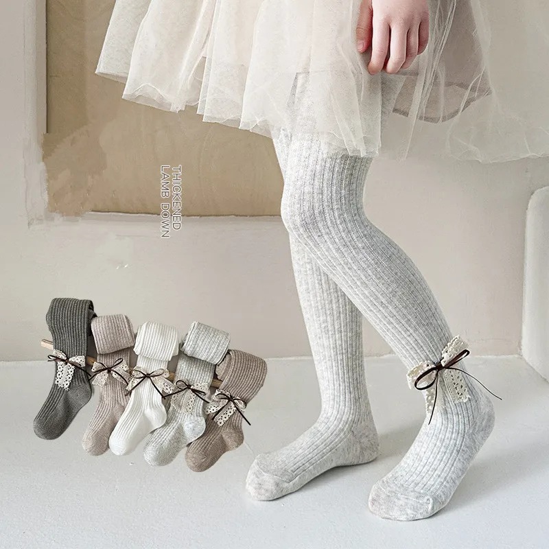 Children Cotton Tights Girls Cute Princess Bowknot Pantyhose Kids Stocking Baby Girls One-Piece Pantyhose Infant Knitted Tights kids pantyhose