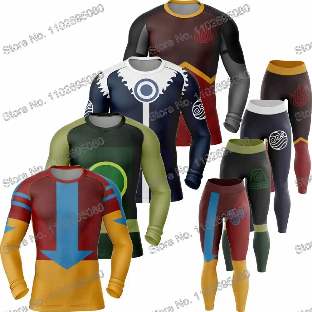 Airbenders Rash Guard Diving T-Shirt Pants BJJ Boxing MMA Swimwear Men Summer Long Sleeve Surf Clothing Women GYM Tops Sports