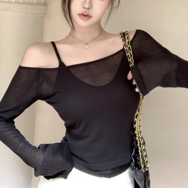 

Женский укороченный топ в Корейском стиле, винтажная трикотажная футболка в стиле ретро, уличная одежда из 2 предметов, лето 2023