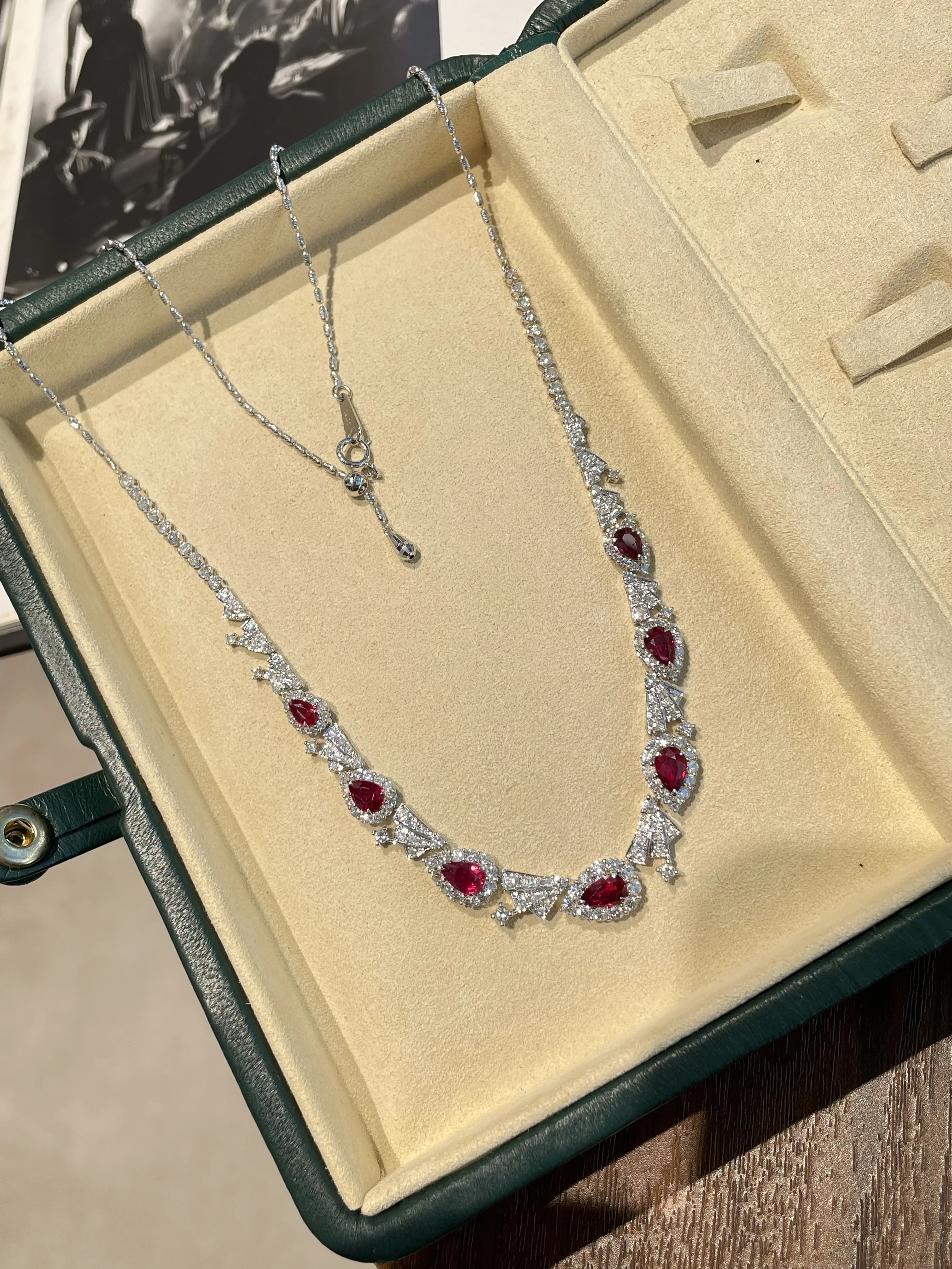 Ruby Diamond Pendant Close Up 18K White Gold Setting – Vexaro