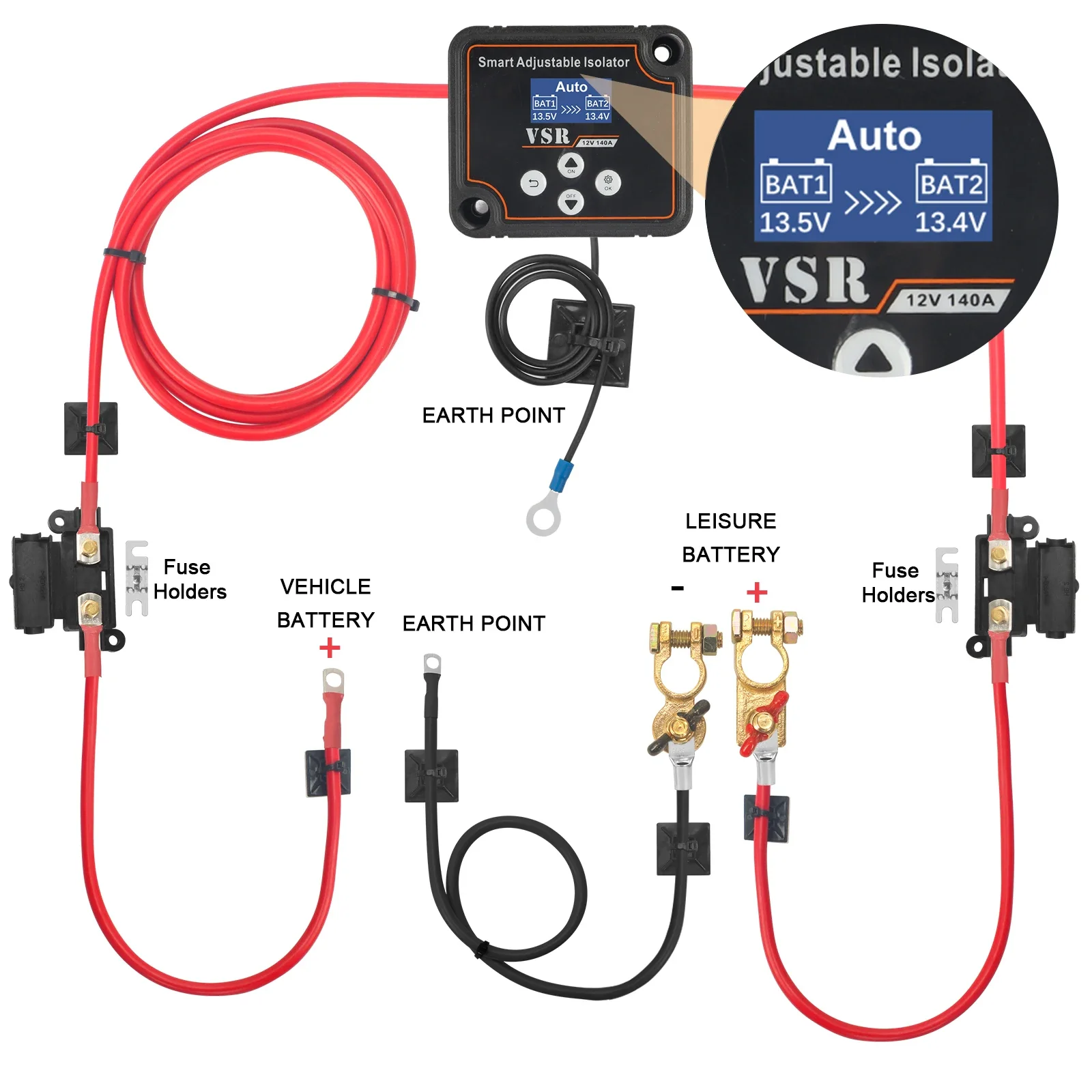 3/5/7m Adjustable Voltage Dual Battery Isolator 12V 140Amp VSR for Lithium & Lead-Acid Battery Car Accessories battery isolator