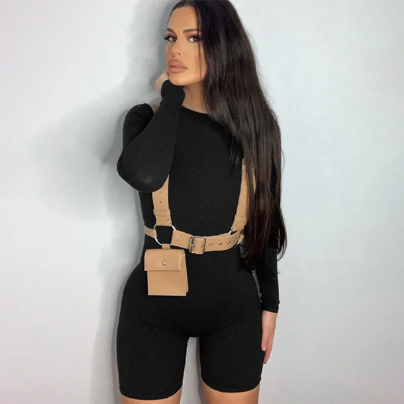 Ribbed Knitted Jumpsuit for Women O Neck Bodycon Sexy Streetwear Skinny Club Sporty Solid Romper Workout Yoga Women Clothes