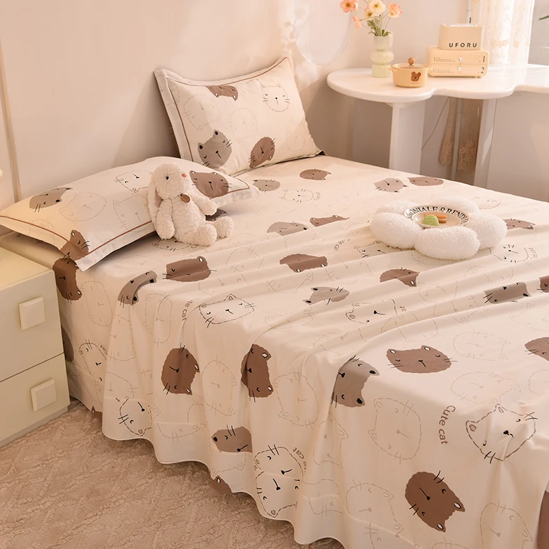 3pcs Cartoon Cat Theme Cotton Bed Sheet Set, Cute Animal Queen Thickened Bedding with 2 Pillowcases, Adult Bedroom King Sheets - Image 6