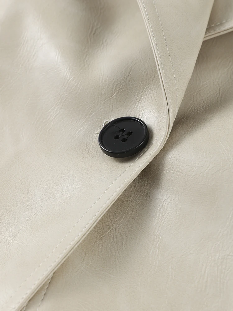 Damen-PU-Lederjacke, großer gekerbter Kragen, Bomberjacken, Herbst 2022, weiblich, langärmelig, Knopf, lose Mäntel, Damen-Oberbekleidung – Detail 13