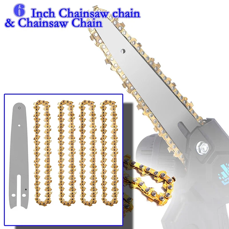 6 Inch Mini Chainsaw Chain with Bar Guide 1/4" .043" 37 DL Semi Chisel Electric Chainsaw Chain Spare Parts Woodworking