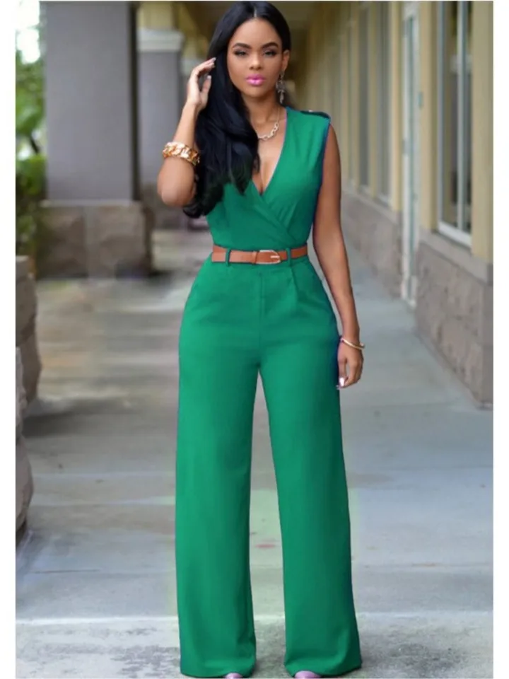 Tuta Donna Senza Maniche A Righe Blu – Scollo A V, Vestibilità Attillata Con Pantaloncini E Cintura, Look Estivo Sexy Per Lavoro E Tempo Libero - 2