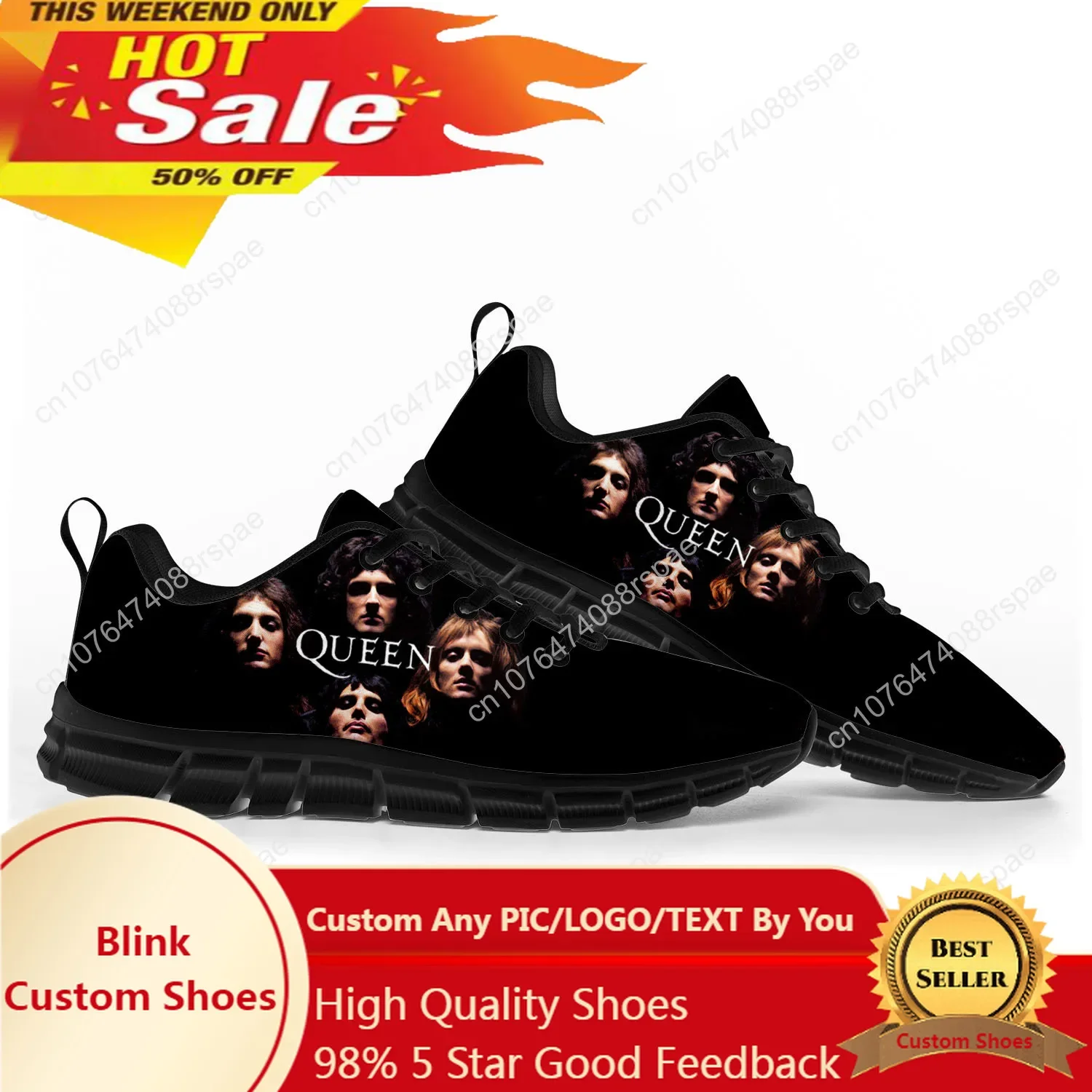 Queen Rock Band Fashion Sports Shoes Mens Womens Teenager Kids Children Sneakers Casual Custom High Quality Couple Shoes Black