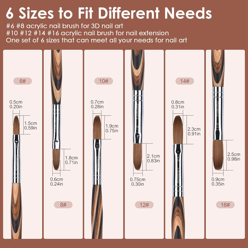Kolinsky-アクリルパウダーペン用UVジェルネイルブラシ、カービング