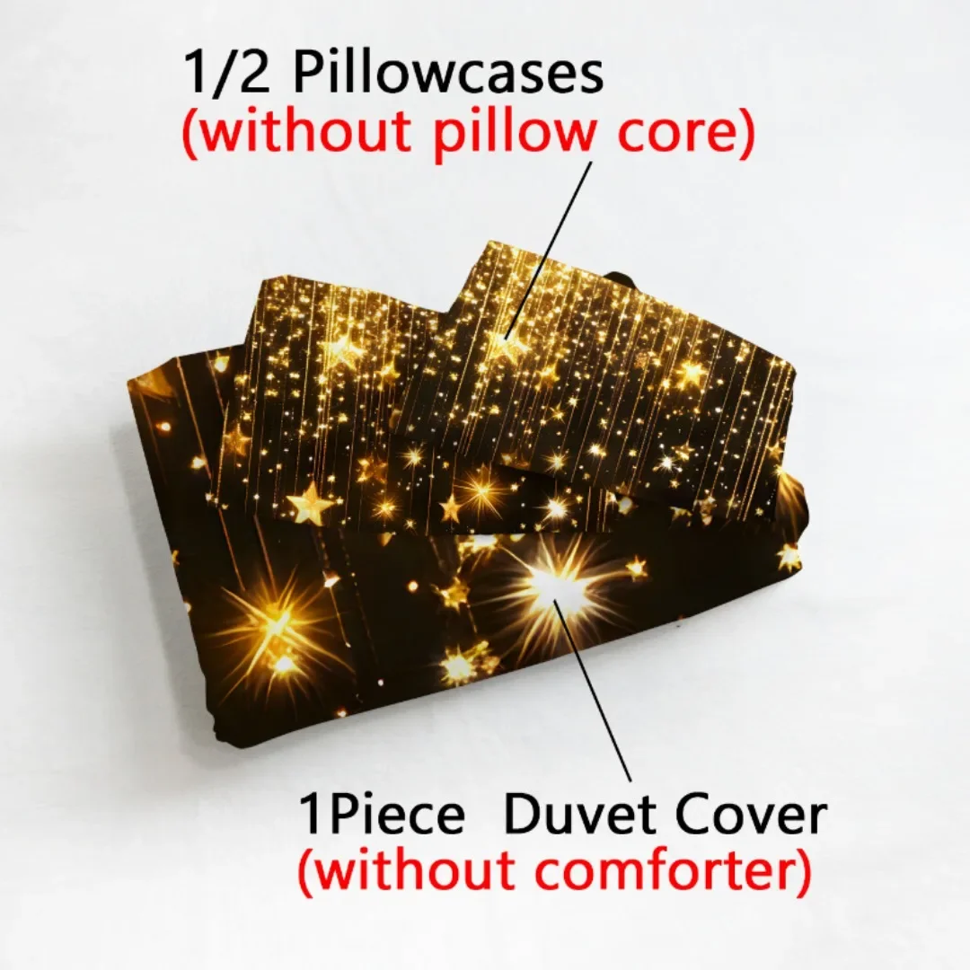 3pcs Black Golden Shiny 3D Print Bedding Set Cozy Comfortable Duvet Cover King Queen Twin Size Birthday Gift Bedroom Decoration