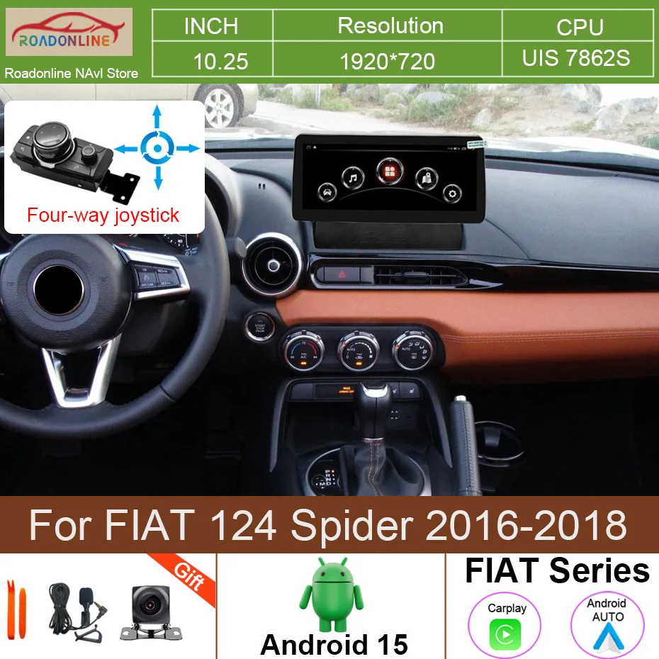 Reproductor Multimedia para Auto Android 15 Octa Core 8+256G 1920*720, Receptor Estéreo, Radio, Carplay, WIFI, 4G para FIAT 124 Spider 2016-2018 1