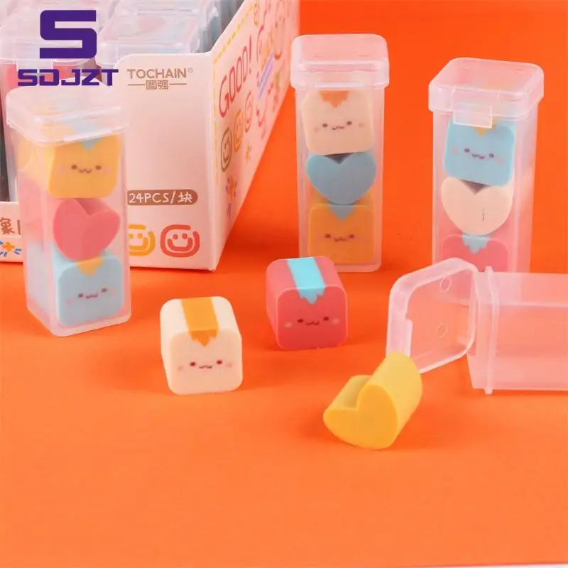 3Pcs/Box Novelty Cartoon Shape Eraser Candy Color Eraser Kawaii