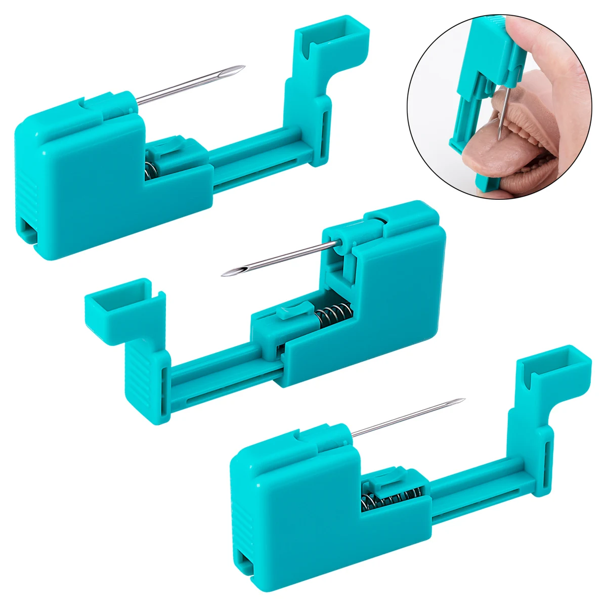 Set di 2 strumenti sterili per piercing a forma di pistola per orecchio monouso (# 12 4 mm gemma a stella, base bianca argento