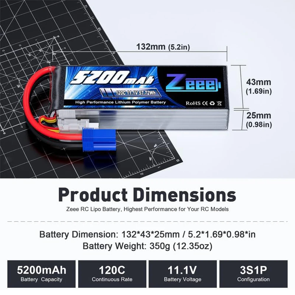 2pcs Zeee 3S Lipo Battery for FPV Drone 11.1V 120C 5200mAh EC5 Plug for RC Car Quadcopter Boat RC Airplane Model RC Parts дрон 2