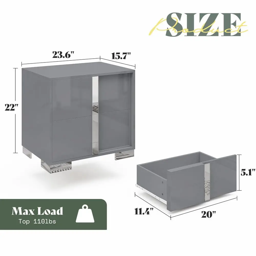 3-Piece Bedroom Set – 2 Nightstands & 6-Drawer High Gloss Dresser 3