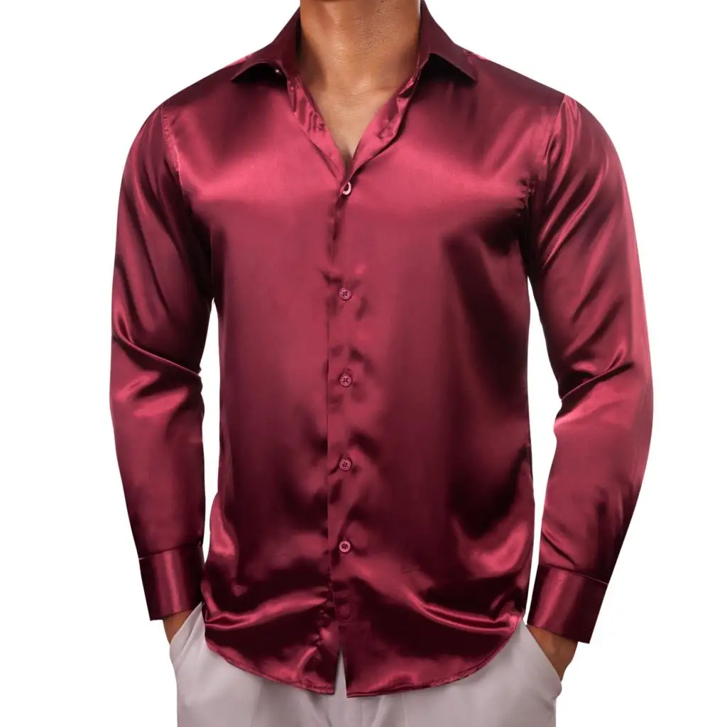 silk burgundy dress shirt Men's Satin Wine Dress Shirt