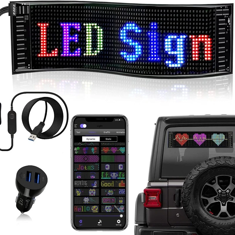 LED Matrix Panel USB 5V Scrolling Bright RGB Light Signs for Car Bluetooth App Control Text Pattern Animation LED Car Display