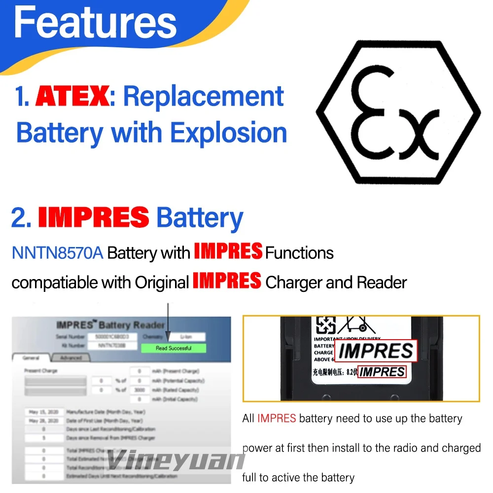 NNTN8570A NNTN8570 IMPRES ATEX Rechargeable Lithiumion Battery for Motorola MTP8500 MTP8550 MTP8550Ex MTP8500Ex Atex Radios 4