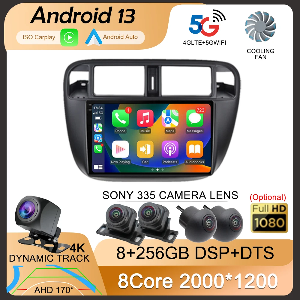 

Автомагнитола на Android 13, Wi-Fi + 4G для Honda Civic 1996-2001, автомобильное радио, мультимедийный видеоплеер, GPS-навигация, стерео камера 360